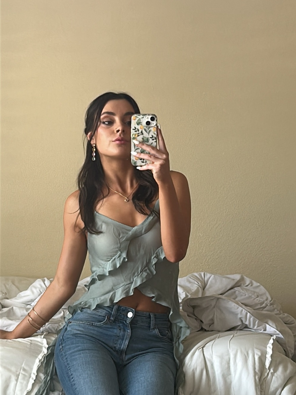 Sage Green Ruffle Satin Cami Top - Women